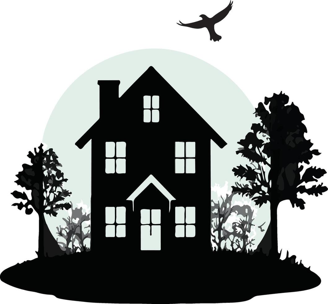 A house with trees and birds vector