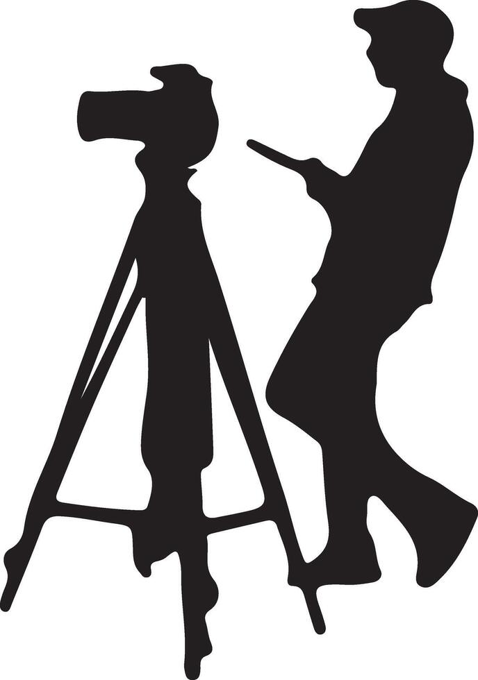 A silhouette of a man standing next to a camera vector