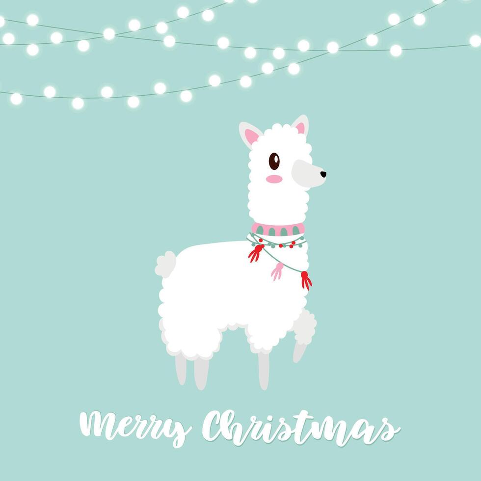Cute cartoon llama alpaca for Christmas. Merry Christmas card. graphics vector