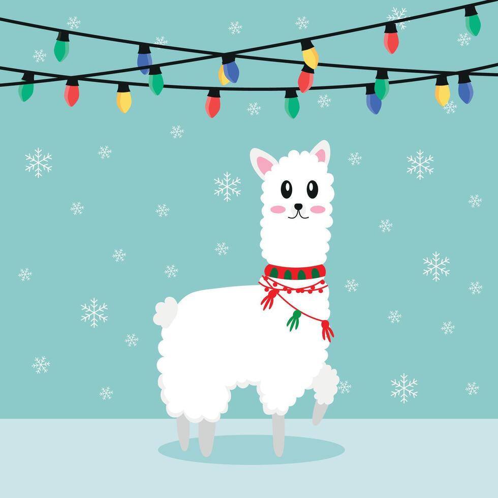 Cute llama and alpaca with Christmas Holidays Theme. Llama winter. graphics vector
