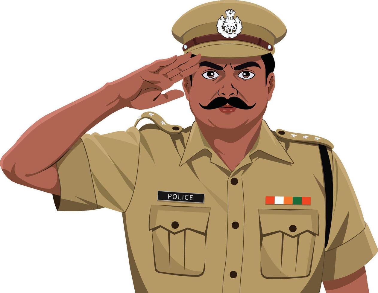 Indian police officer salute in uniform front view vector