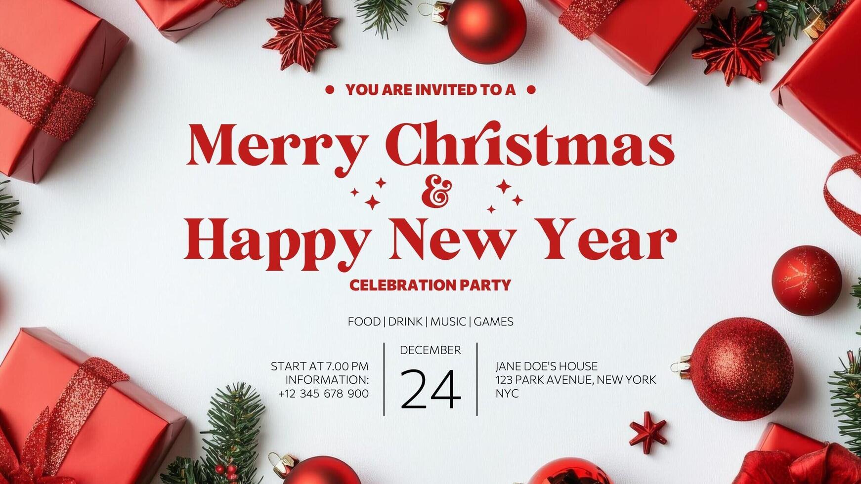 Merry Christmas and Happy New Year Party Invitation template