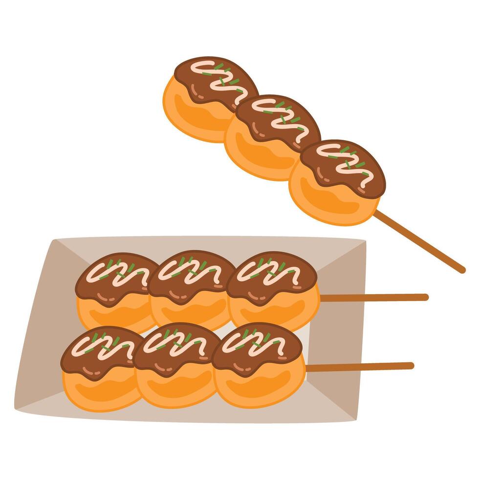 Takoyaki octopus balls Japanese food illustration vector