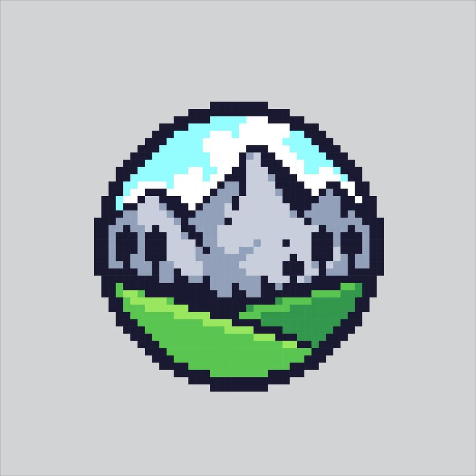 Pixelated Mountain icon. Simple Mountain Icon pixelated for the pixel art game and icon for website and game. old school retro. vector