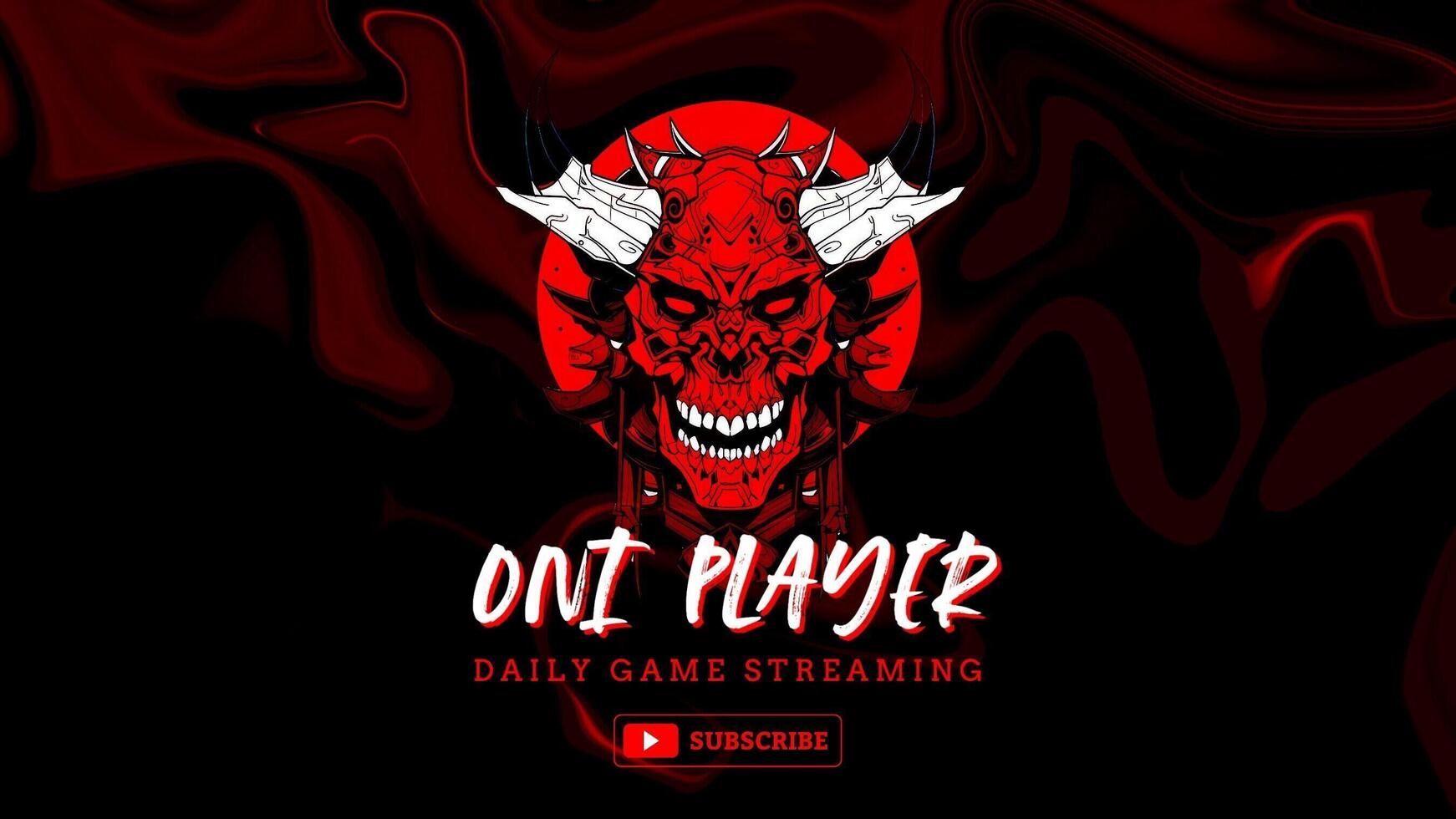 Minimalist Youtube Game Streamer Banner with Japanese Demon Mask template