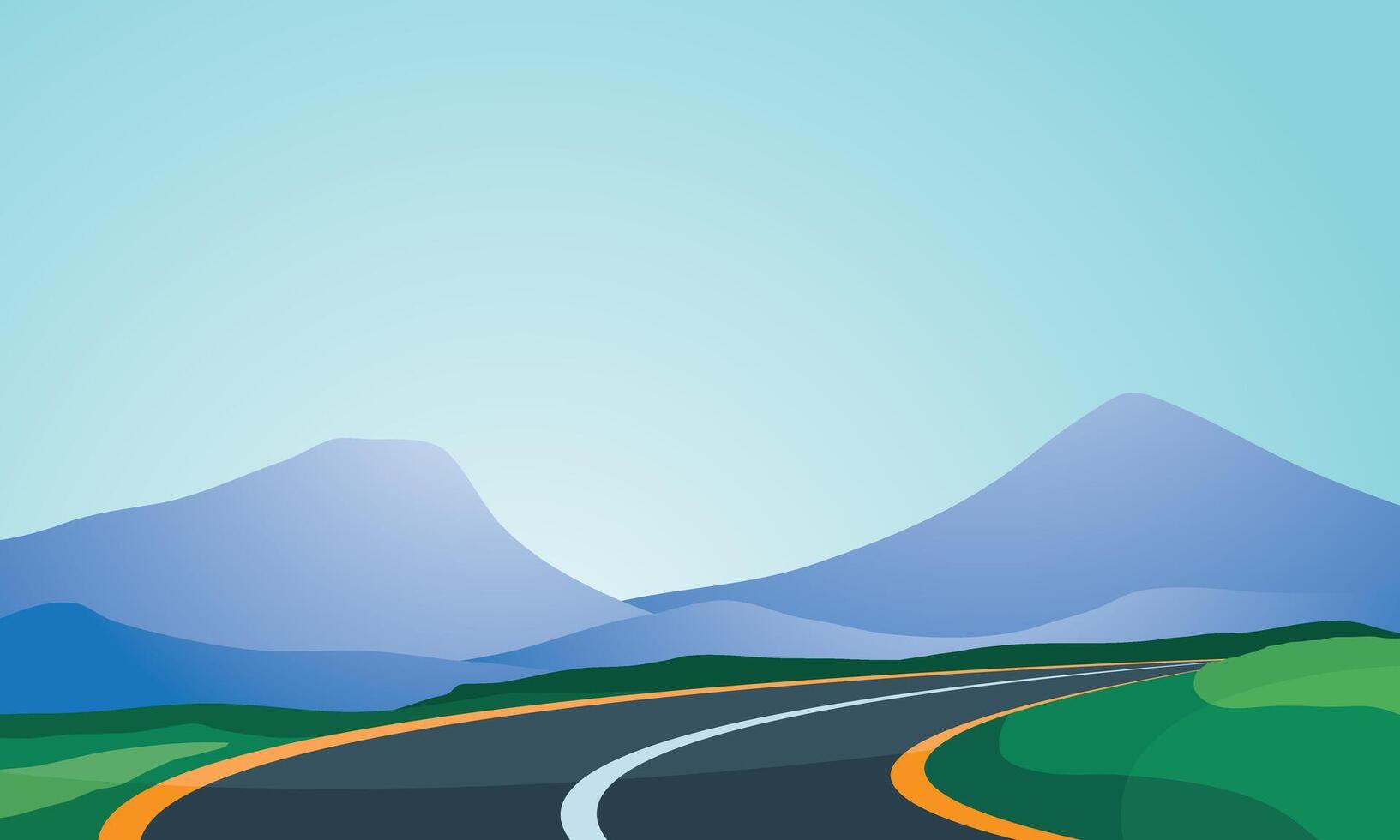 Mountain view, Road to mountain, Green meadow for background vector