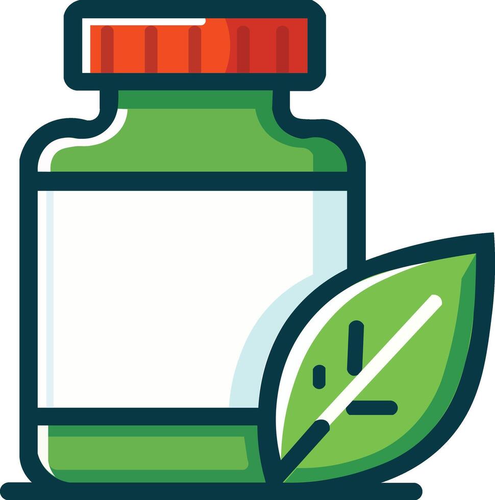 Natural Supplement Bottle Icon with Leaf Design vector