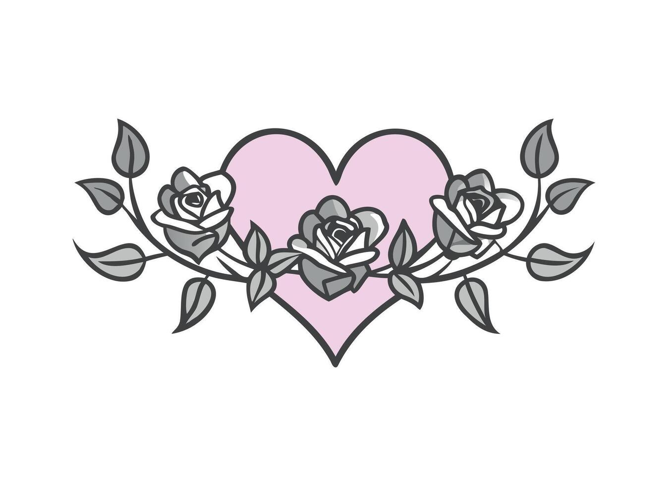 Romantic Heart and Roses Illustration for Valentine's Day and Floral Designs vector