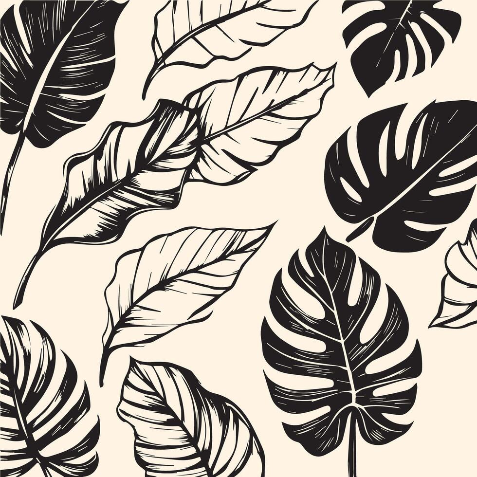 Minimalist Tropical Leaf Motif, Elegant Black and White Design vector