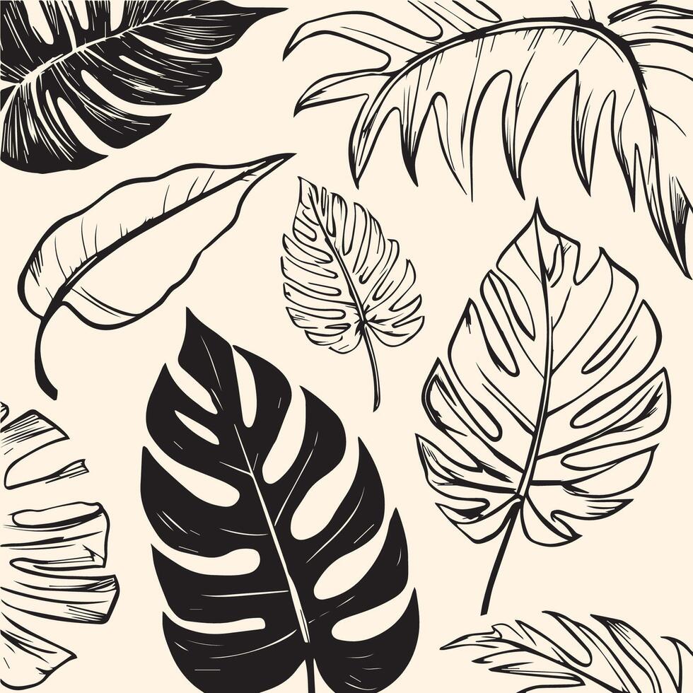Tropical Leaf Art in an Artistic Black and White Pattern vector
