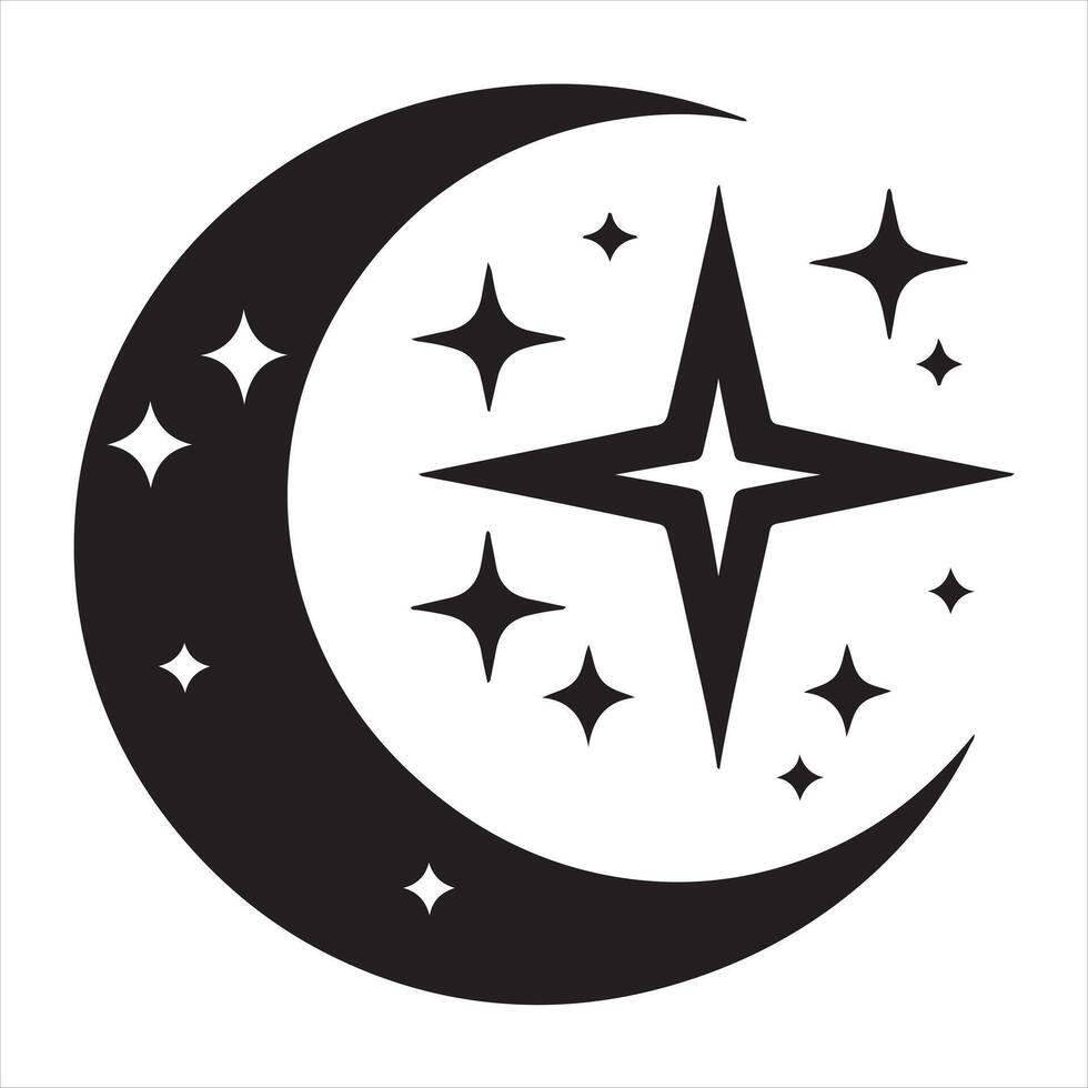 Crescent Moon and Star logo icon silhouette on white background vector