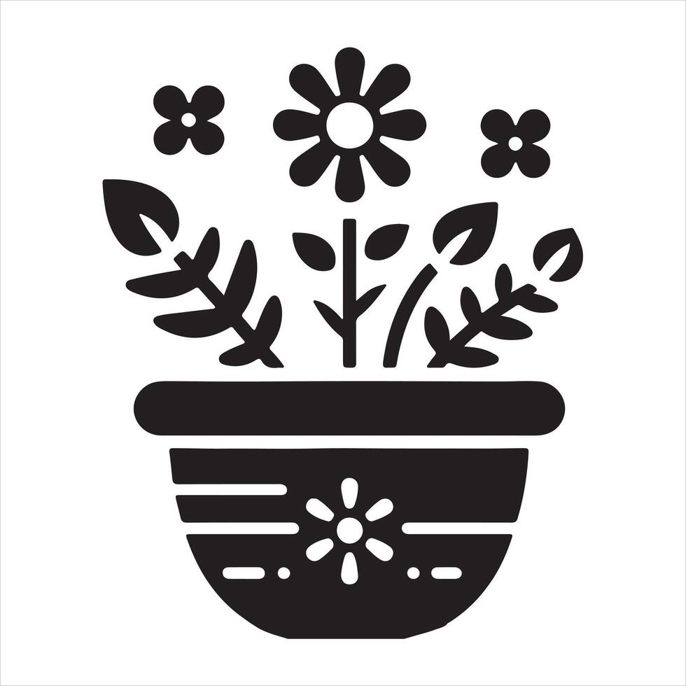 Plant in a pot icon silhouette on white background vector