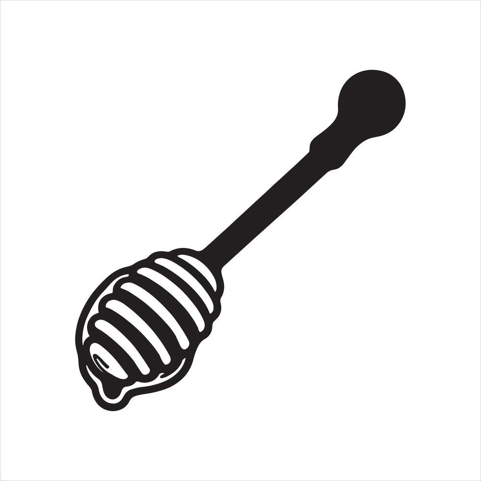 Wooden honey spoon, honey dipper wand. Hand drawn doodle silhouette white background vector