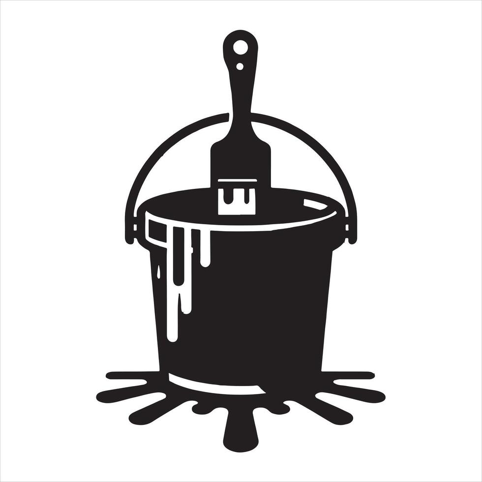 Bucket in brash silhouette on white background vector