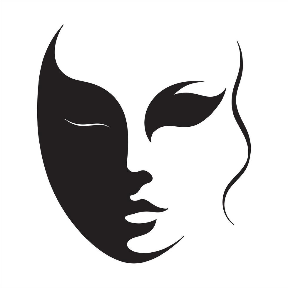A woman's face with a long hair and a mask vector