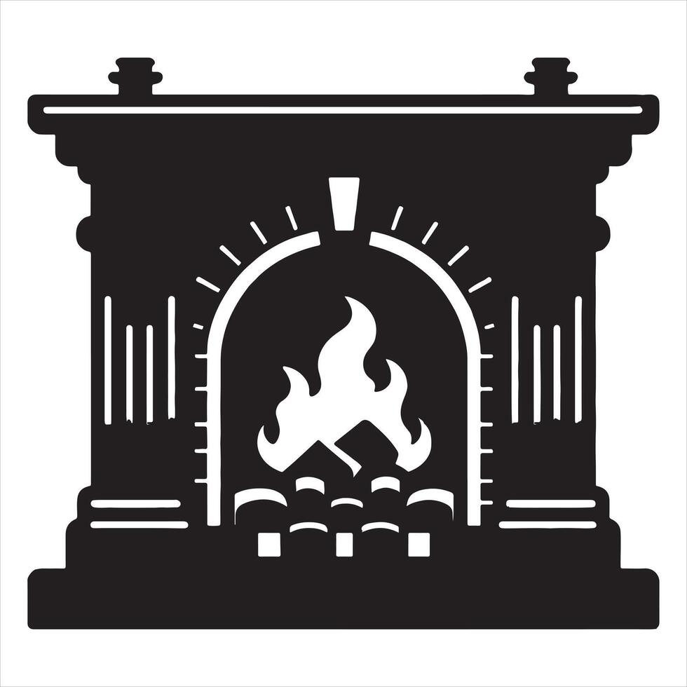 Fireplace black icon vector