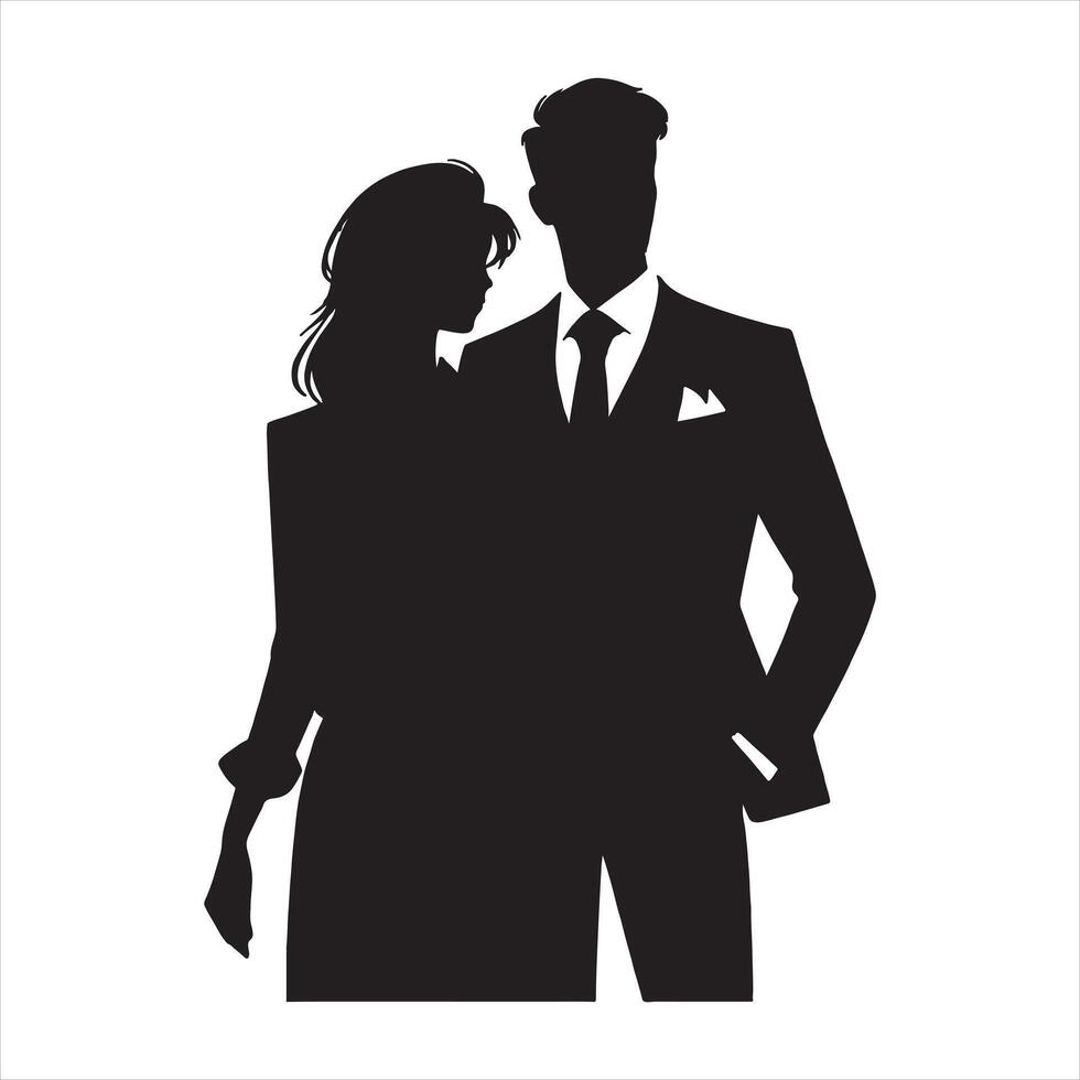 Elegant couple in modern clothes silhouette white background vector