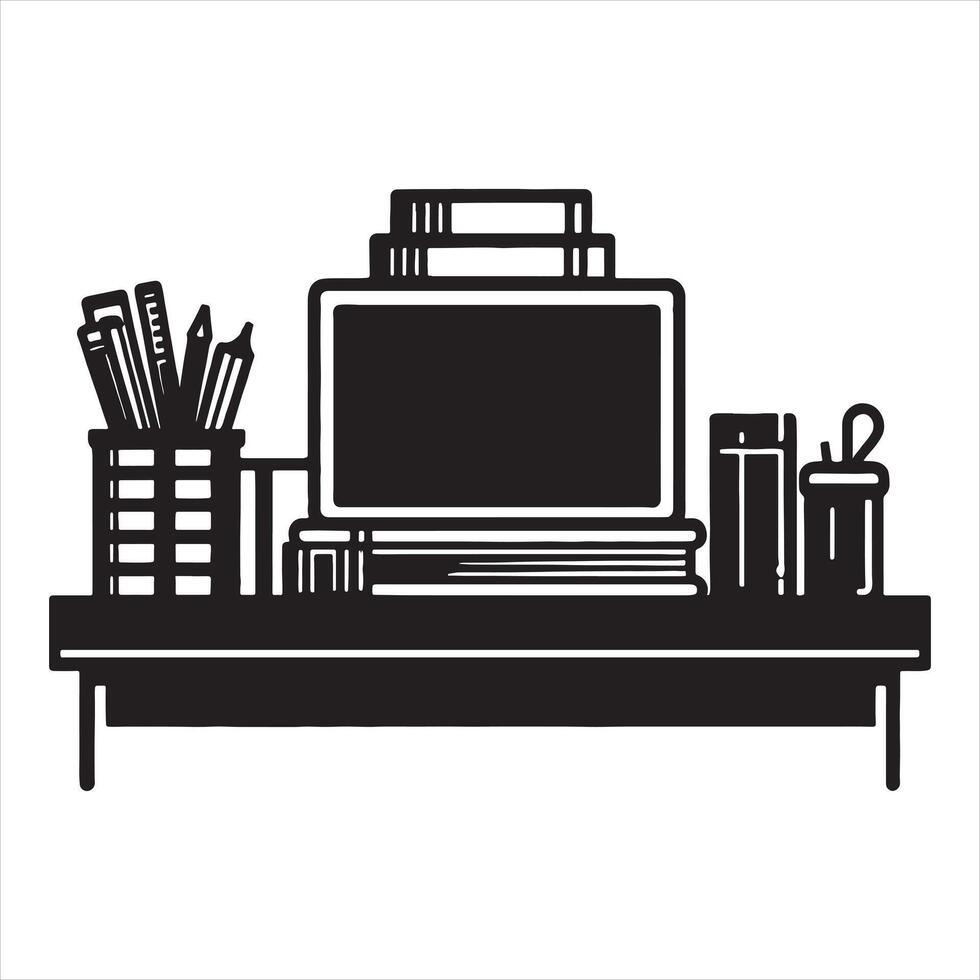 Black and White Line Art Desk stationery holder silhouette white background vector