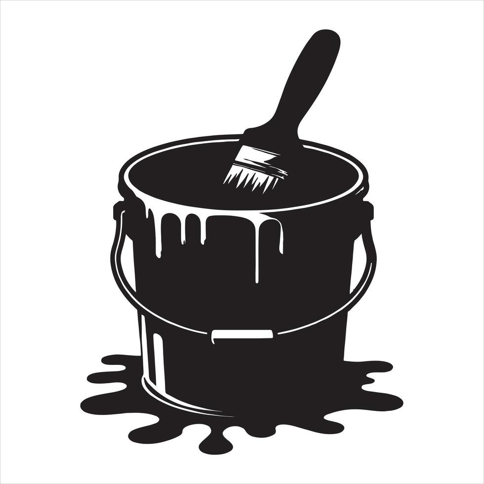 Bucket in brash silhouette white background vector