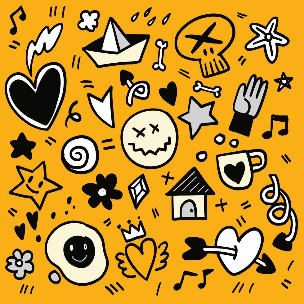 Playful Doodle Art Collection with Hearts and Stars vector