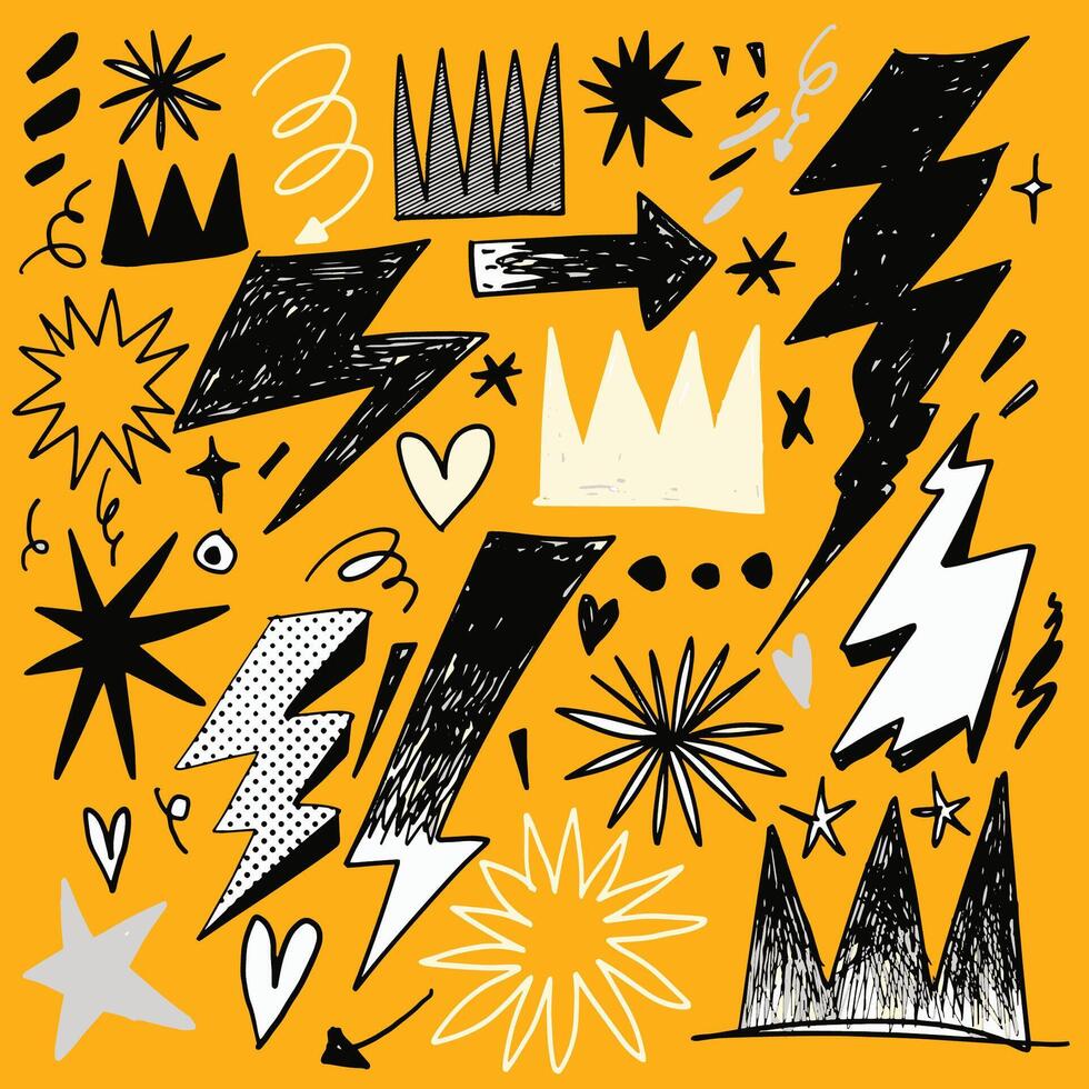Bold Doodle Collection with Lightning and Stars vector