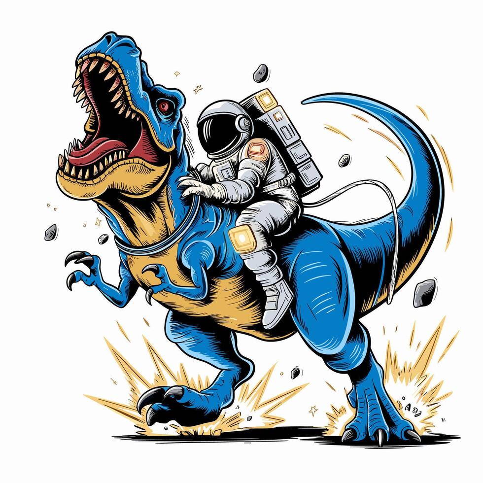 An astronaut riding on a dinosaur vector