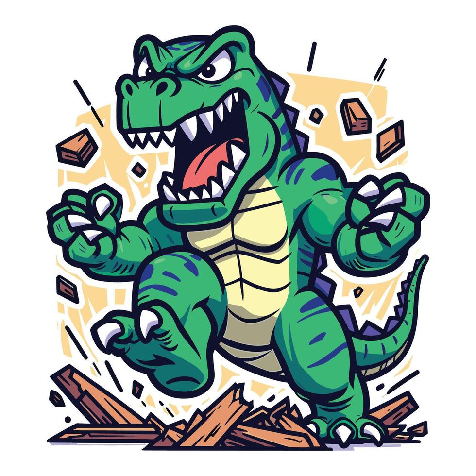 A cartoon dinosaur with a big mouth and claws vector
