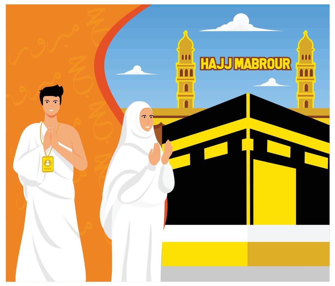 Hajj Mabroor Greeting in Arabic Calligraphy. Flat modern illustration vector