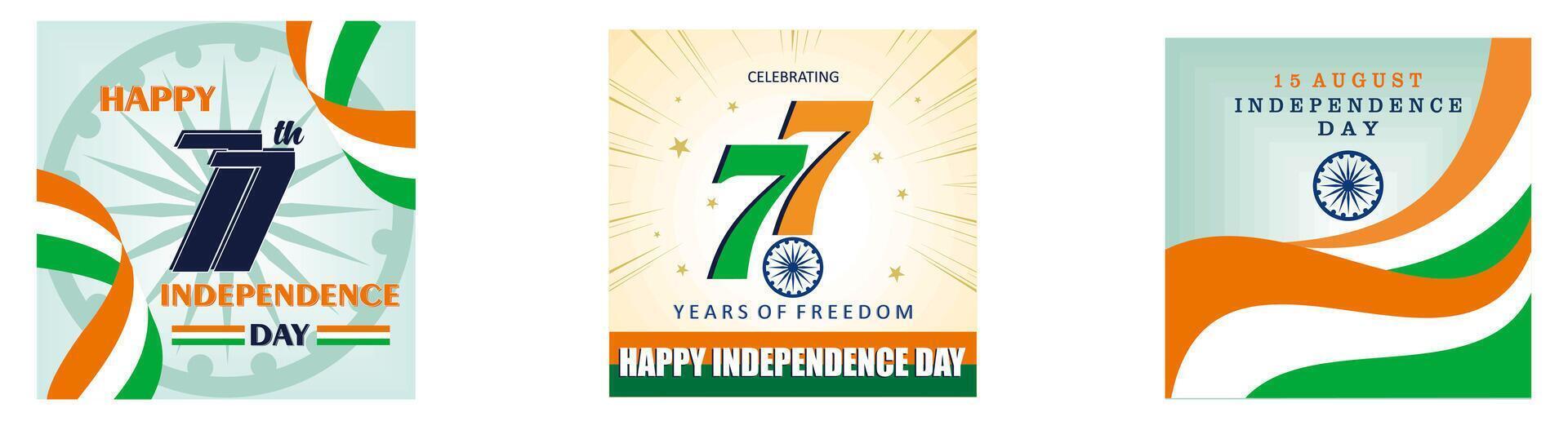 7th Anniversary, Independence Day India. Happy Independence Day. India Independence day. Set flat modern illustration vector