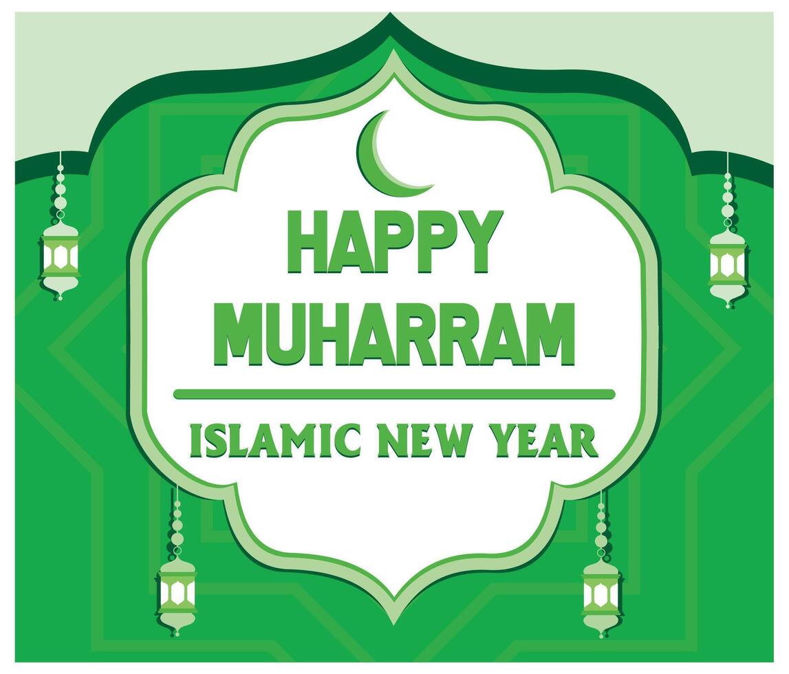 Happy Muharram, Islamic New Year, Hijri new year design on green background. flat modern illustration vector