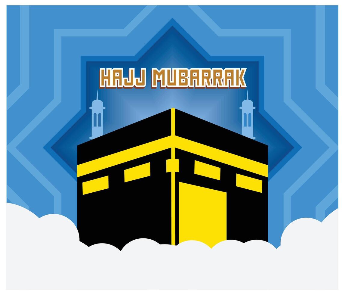 Hajj Mubarak Islamic pilgrimage with realistic mecca greeting card. flat modern illustration vector