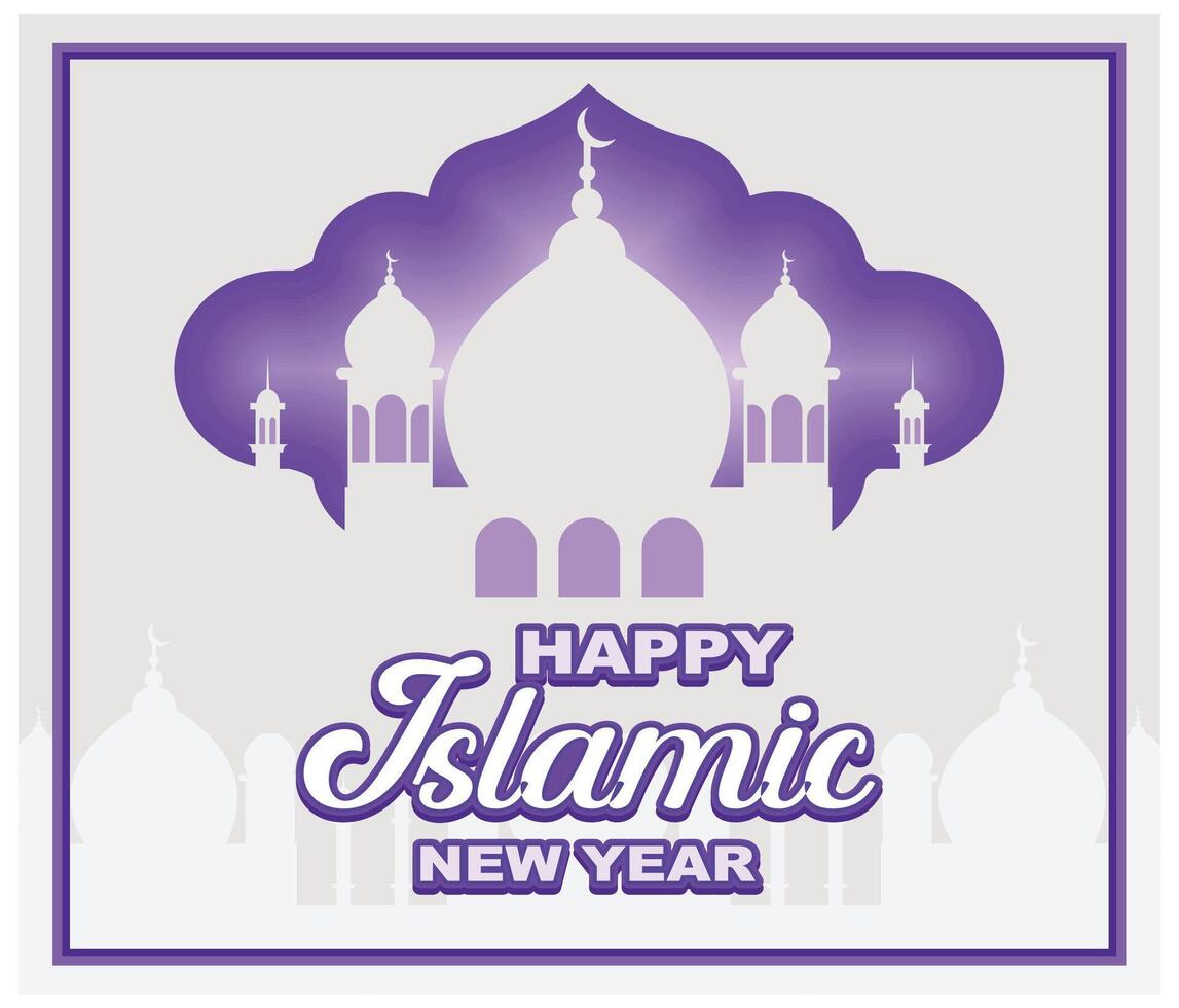 Happy islamic new year greeting card with mosque. flat modern illustration vector