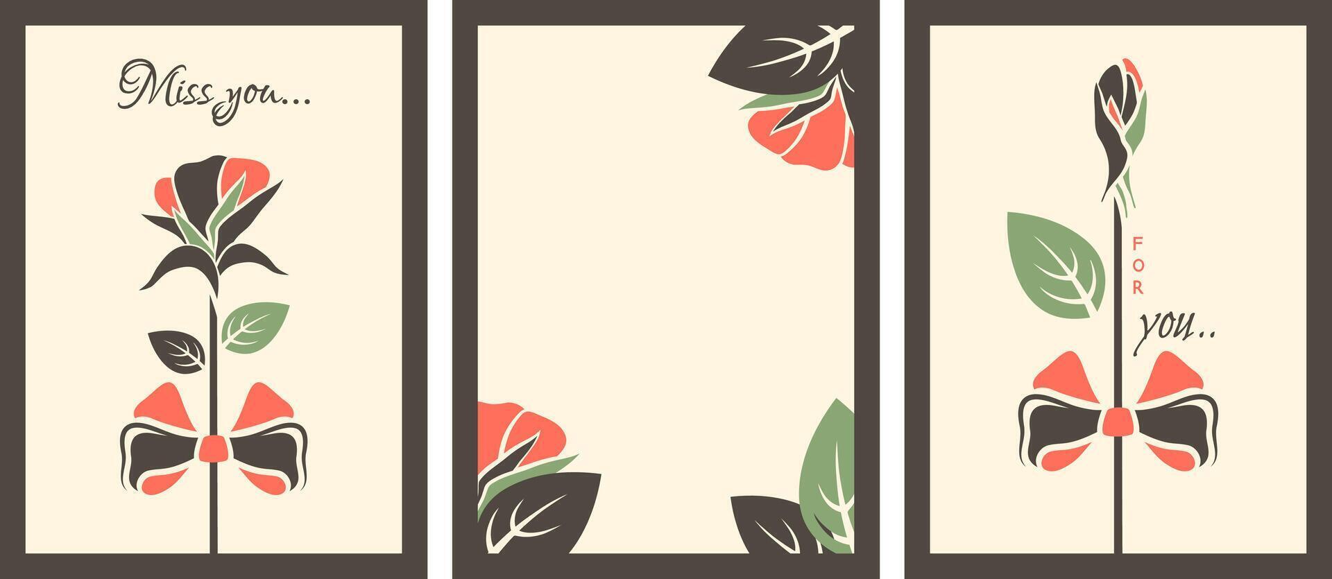 Valentine backgrounds set. Trendy Gift cards with flower elements, love text. Trendy posters for romantic date, Valentine's day, romantic dinner, wedding, invitation. flat illustration vector