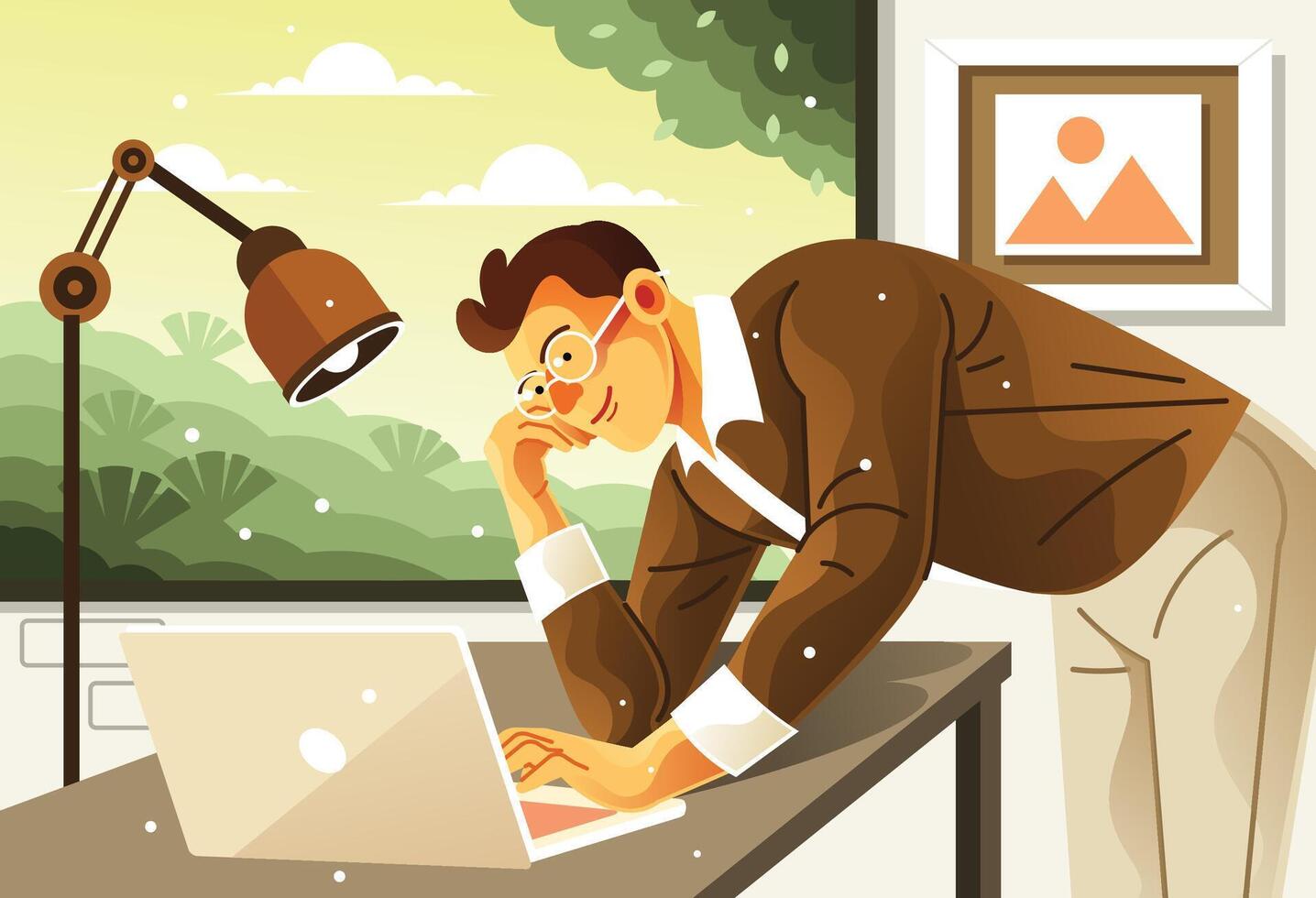 Male Enjoy Work at Office vector