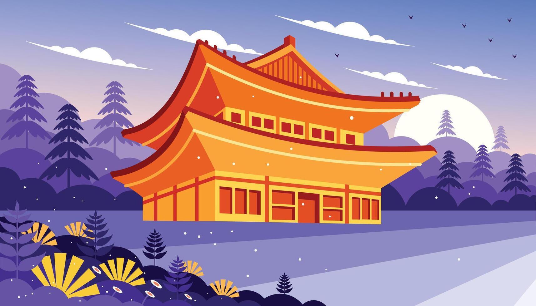 Korean Culture Building Nature View Illustration vector