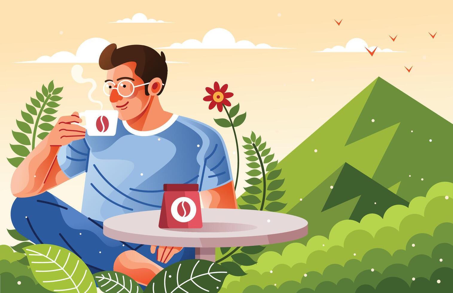 Male Enjoying with Coffee in Nature vector