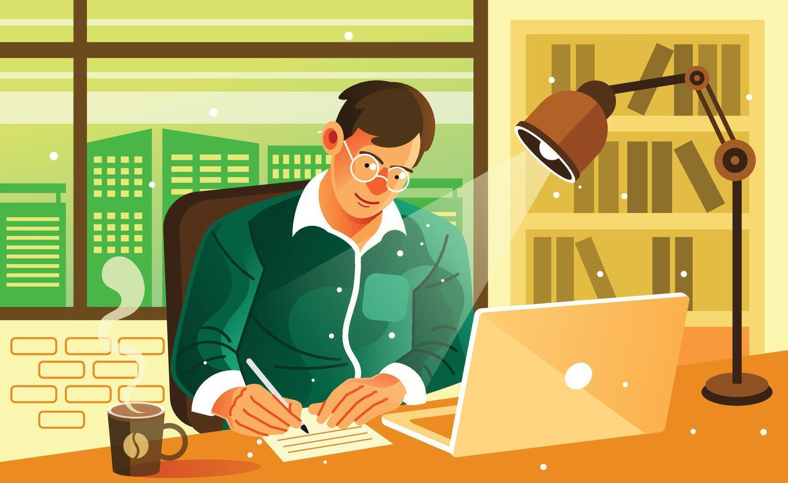 Man Work on His Office vector