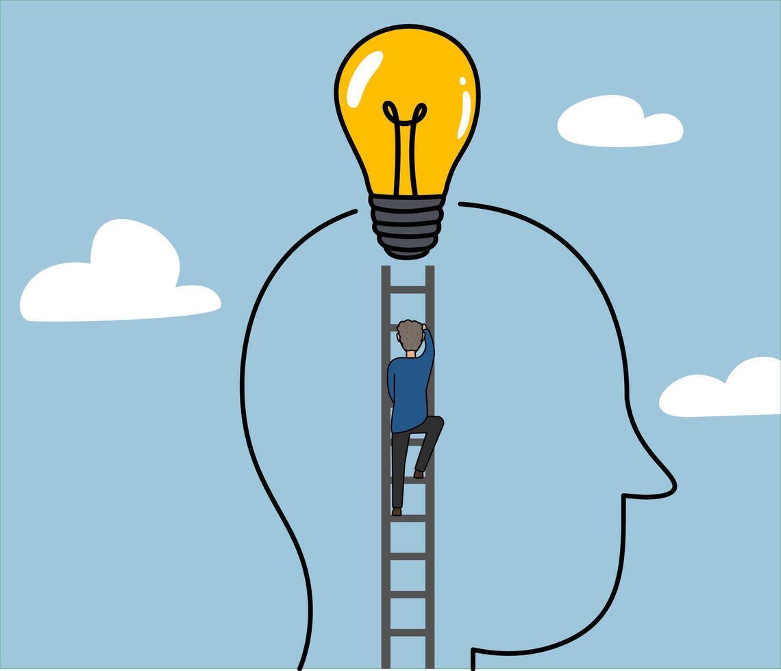 businessman climbing to idea, executive illustration idea concept, vector