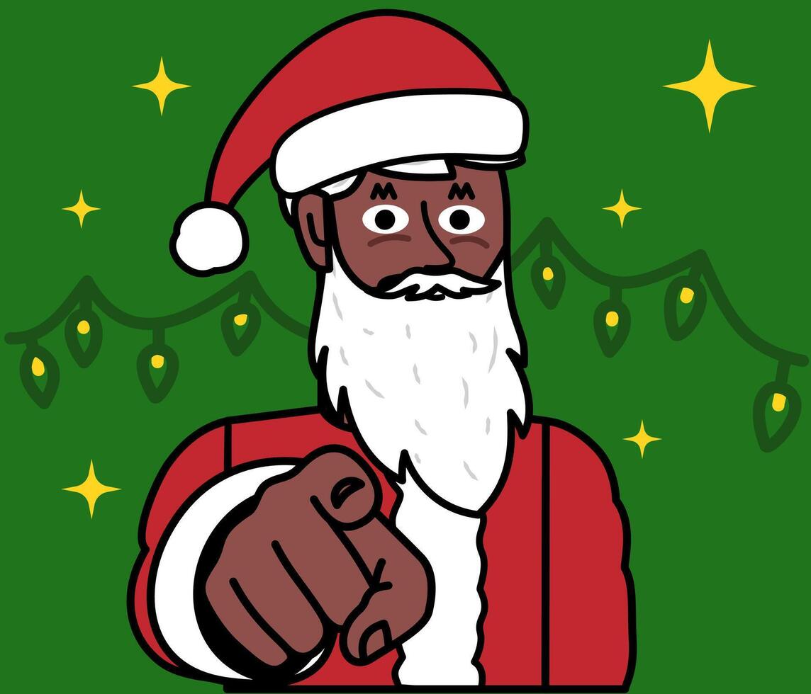 black Santa Claus with his finger forward, call to action, Christmas background vector