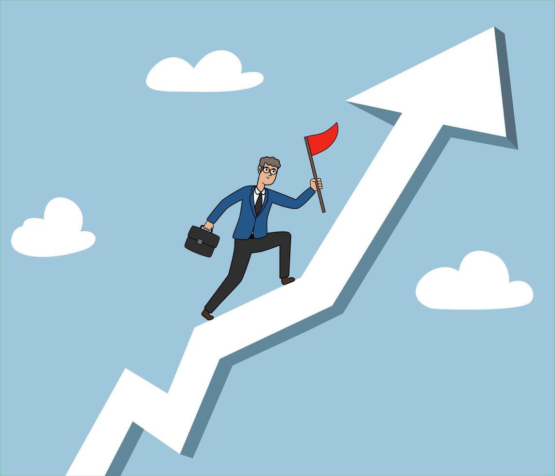 businessman climbing graph, high business performance, achieving goals vector