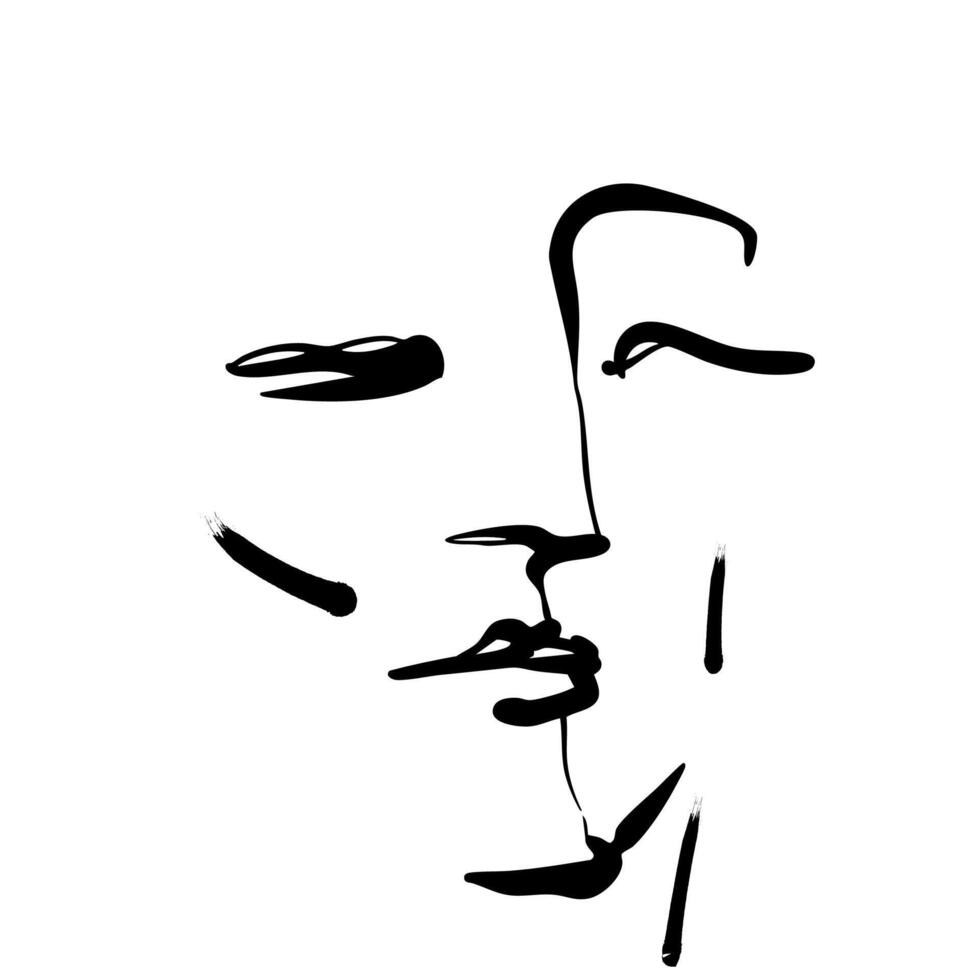 single line female character face black and white vector