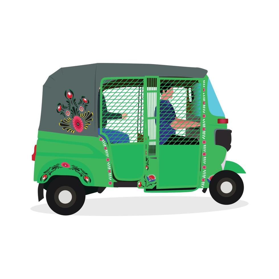 Passenger traveling with most popular transport CNG Auto Rickshaw, Indian Auto Rickshaw vector