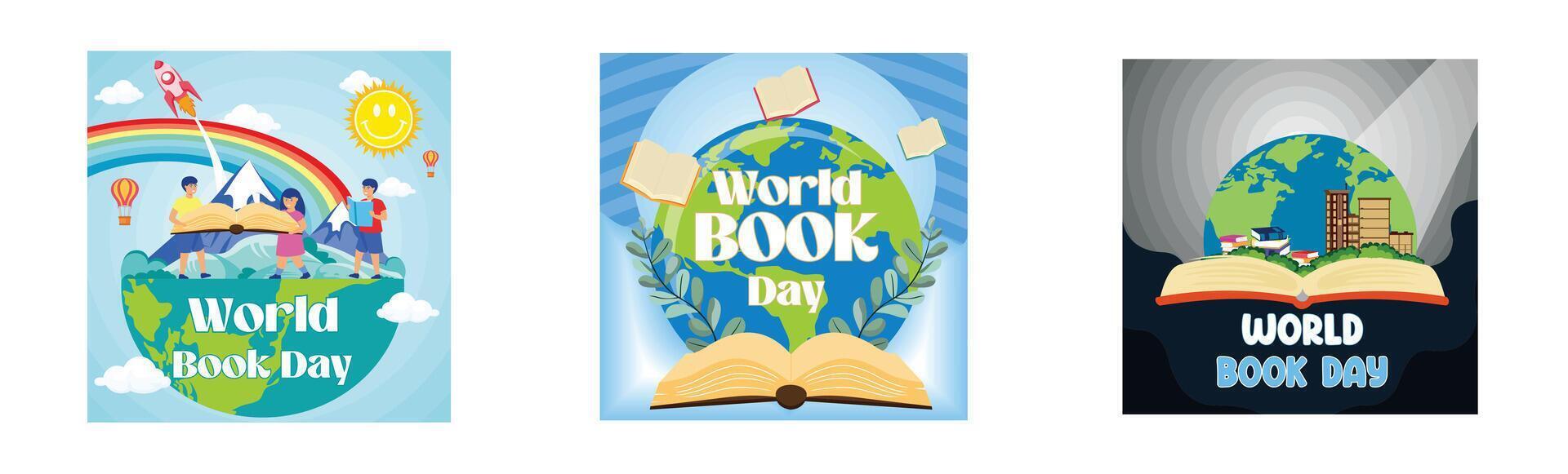 World Book Day, Flying books with open book on educational background. World book day 23 april. Set flat modern illustration vector