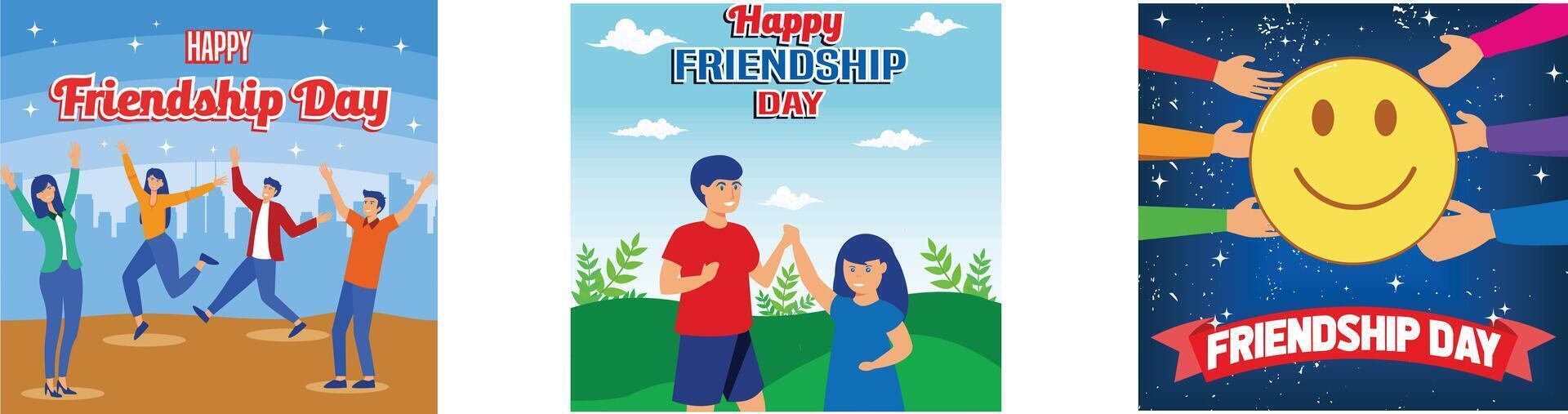 Happy international friendship day greeting card. Happy Friendship Day Social Media Post Template. Happy international friendship day. Set flat modern illustration vector
