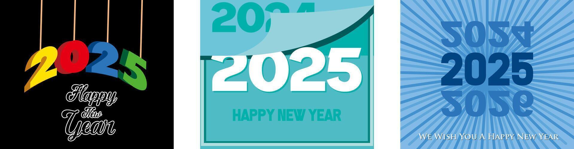 2025 New Year design. Goodbye 2024 hello Happy New Year 2025 concept. We wish you a Happy New Year 2025. Set flat modern illustration vector