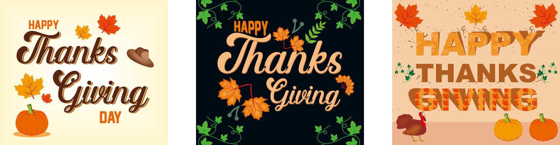 Typography letter Happy Thanksgiving Day. Happy Thanksgiving Day typography. Decorative lettering Happy Thanksgiving. Set flat modern illustration vector