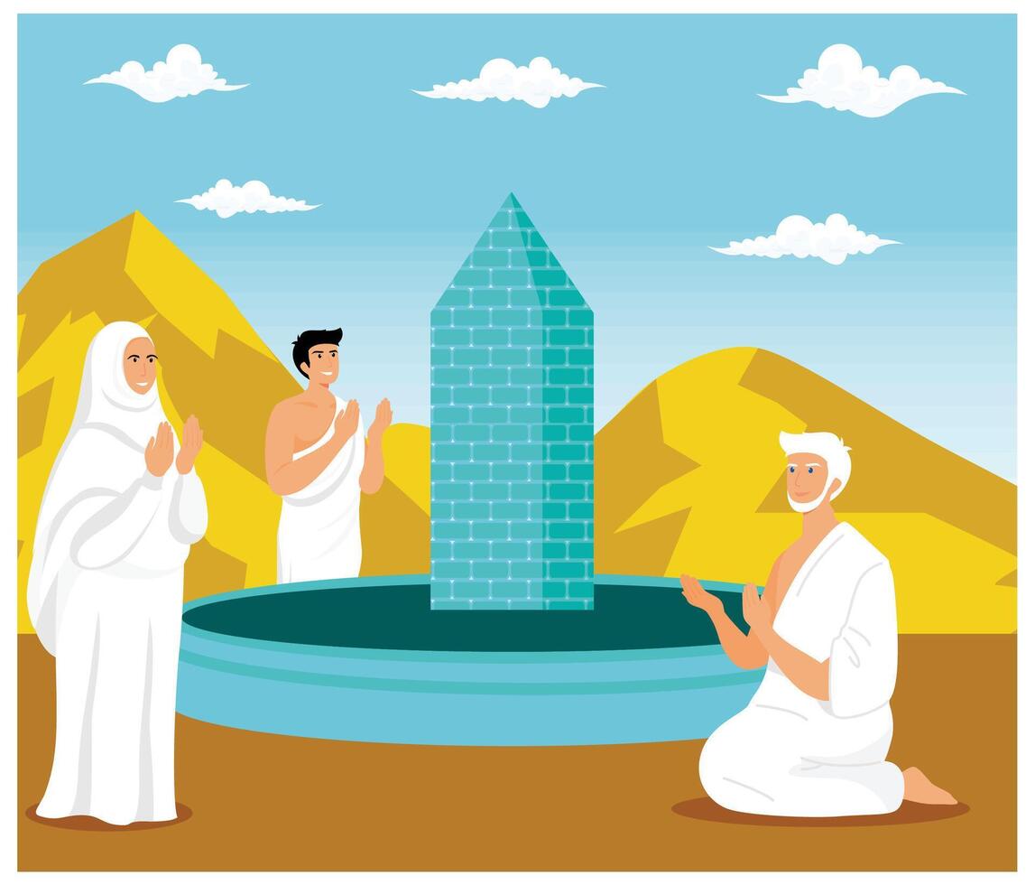 Muslims in the design of the Mabrur Hajj pilgrimage celebration. flat modern illustration vector