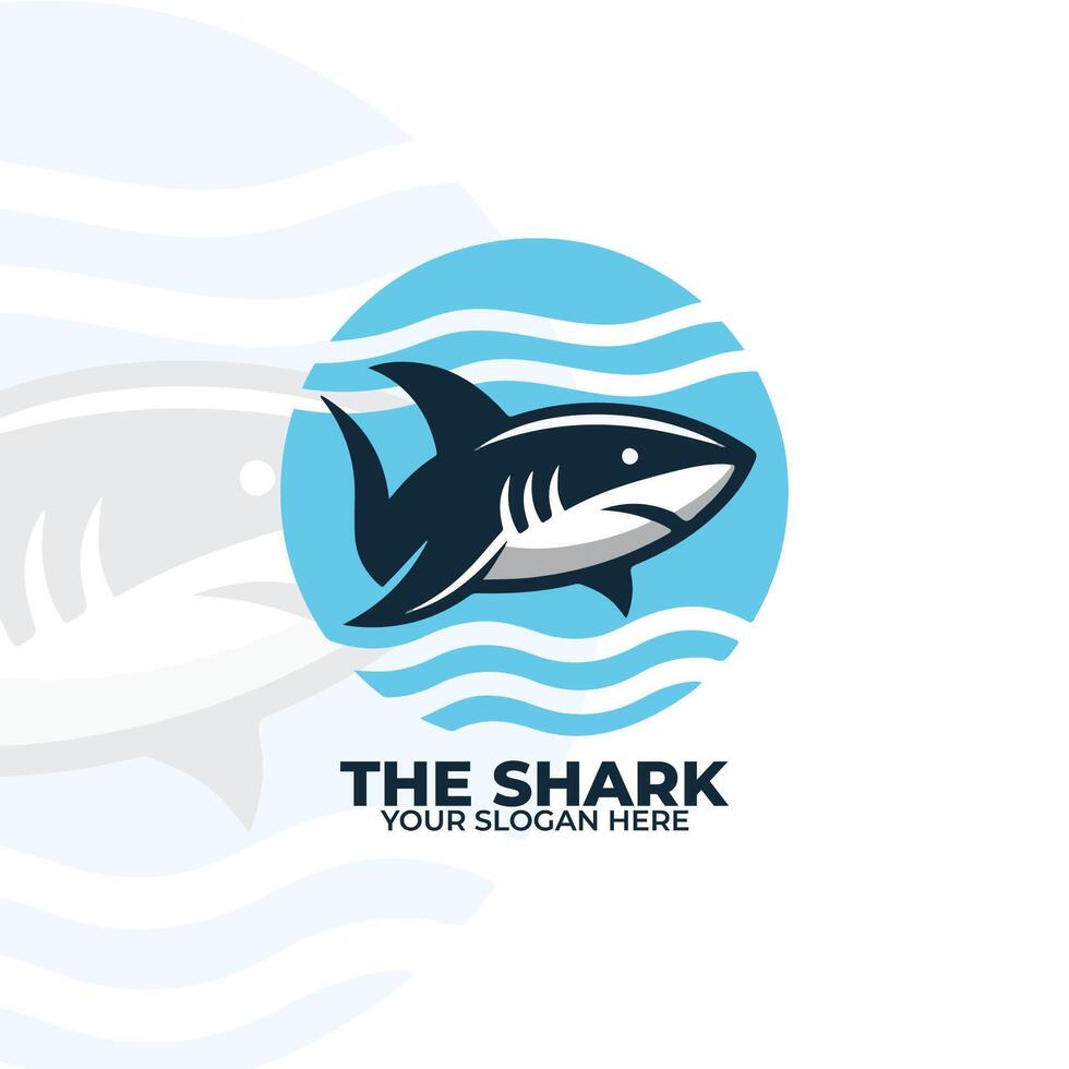a flat design logo featuring a shark vector