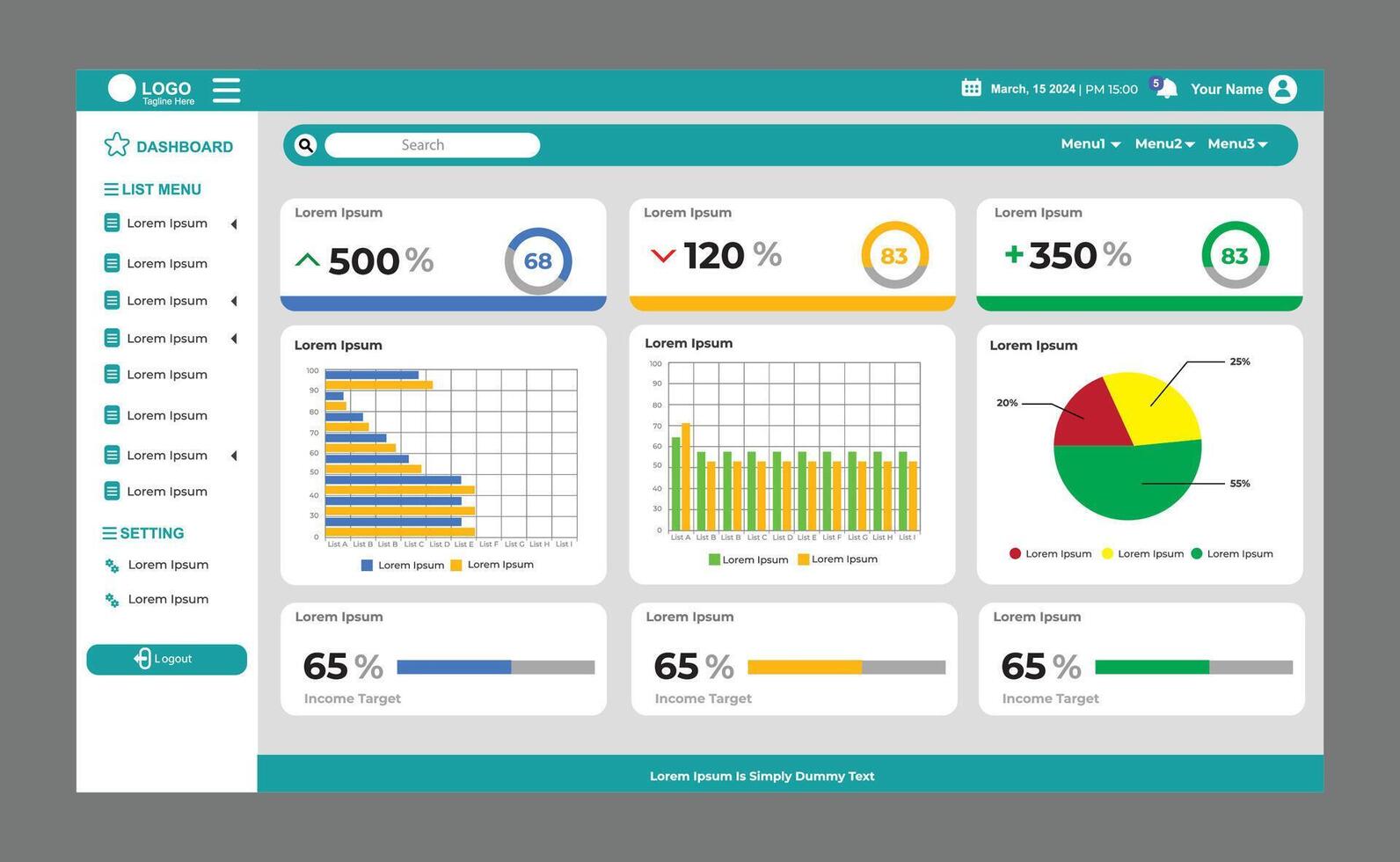 dashboard template in elegant and modern light blue vector