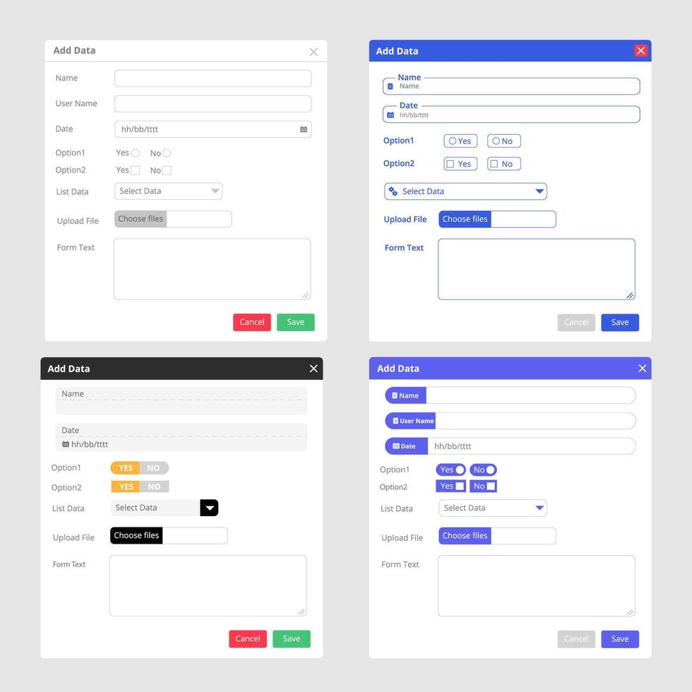 set of input form templates vector